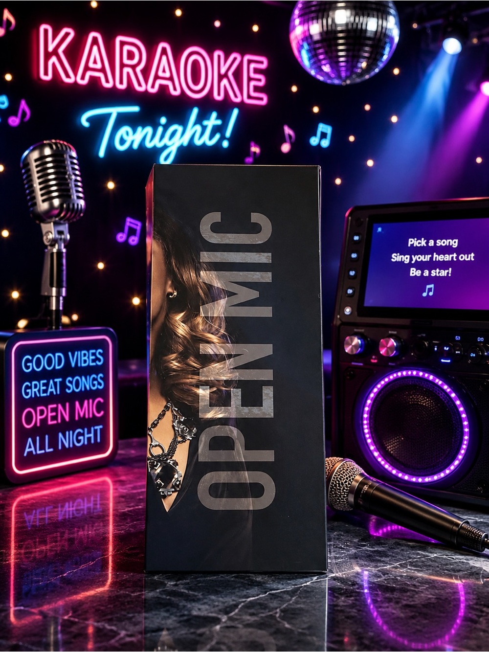 Open Mic Wireless Karaoke Microphone - Black